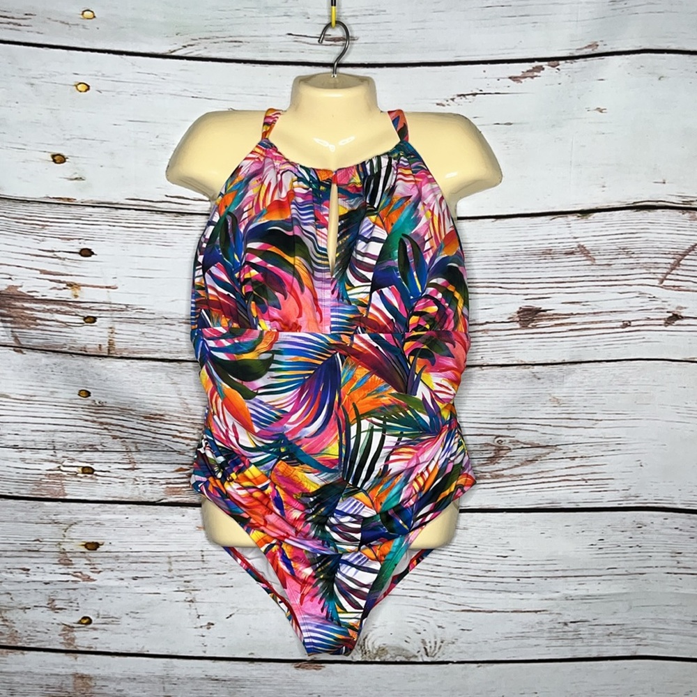 Lauren Ralph Lauren Sz 20W Tropical Floral Print One Piece Bathing Suit Swimsuit